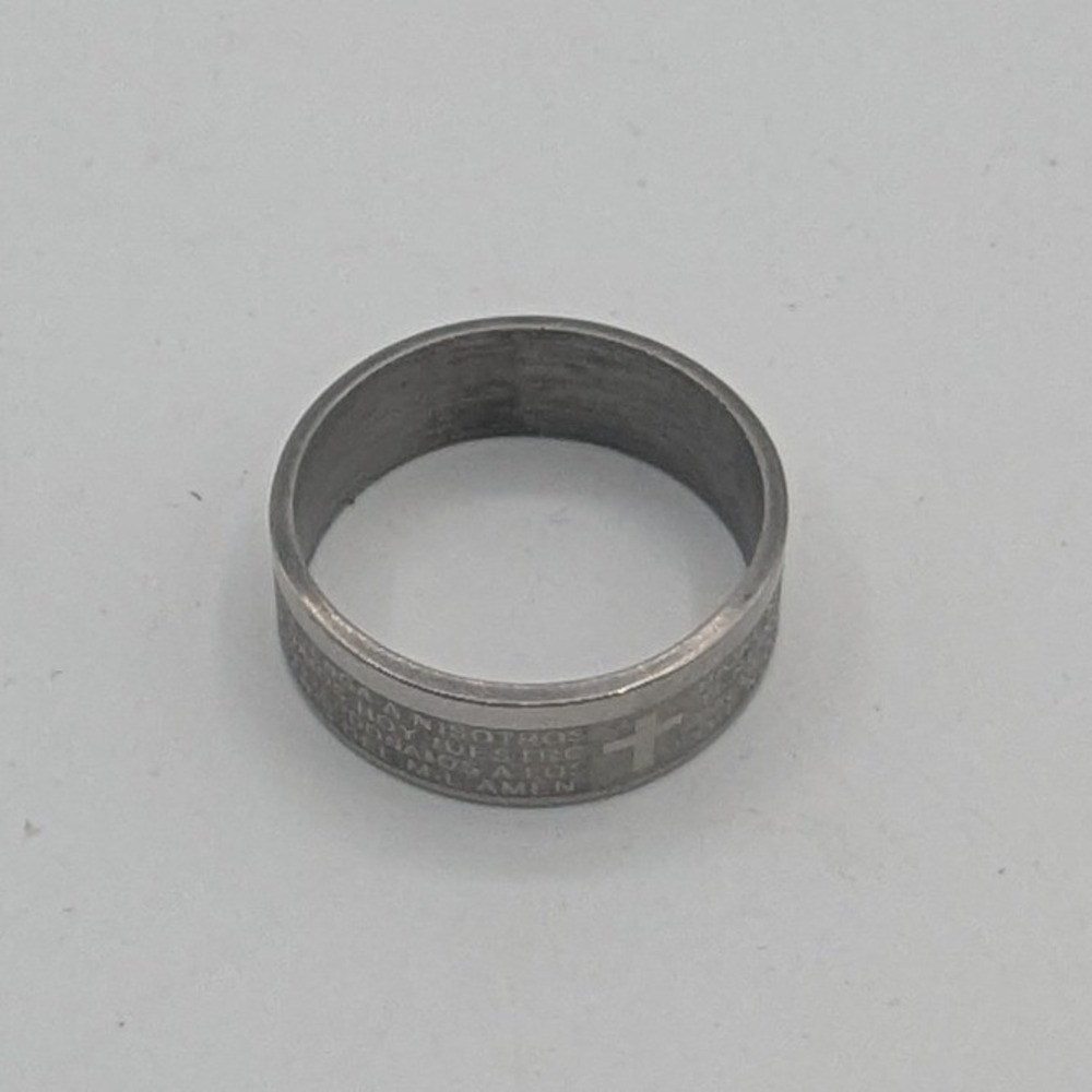 Mens Spanish Lords Prayer Cross Ring Stainless Steel Band Padre Nuestro Size 11